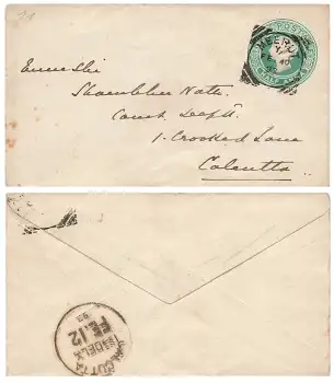 India Postage Half Anna Ganzsachenbrief o Meerut 10.2.1898