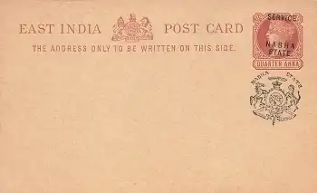 East India Post Card Service Nabha State Quarter Anna Ganzsache 1890 *