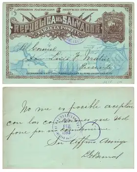 El Salvador Dos Cervantos Ganzsache o 20.2.1893