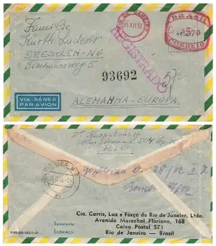 Brasil Registrado R-Brief o Rio de Janeiro 21.12.1953 nach Dresden