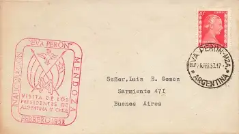 Argentina  Eva Peron Staatsbesuch in Chile Sonderstempel 26.2.1953