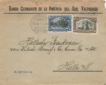 Chile Correos Brief o Valparaiso 20.7.1911 nach Halle Saale