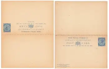 Jamaica Postage One Penny Antwort Ganzsache um 1900 *