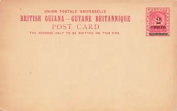British Guiana Post Card 2 Cents auf 3 Cents Ganzsache um 1900 *