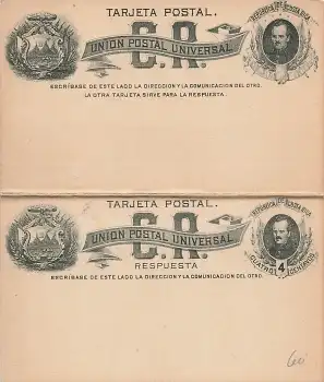 Costa Rica Tarjeta Postal Cuatro Centavos Antwort Ganzsache 1883 *