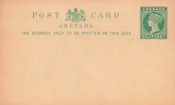 Grenada Post Card Halfpenny Victoria Ganzsache 1886 *