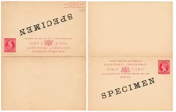 Montserrat Postcard one Penny SPECIMEN Antwort Ganzsache Victoria 1882 *