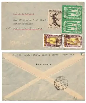 Argentinien por via Aera Lufpostbrief o 18.9.1948 nach Saarbrücken