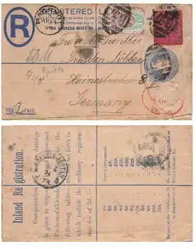 UK Postage Two Pence Victoria Registered Letter Ganzsache o 14.4.1894 nach Dresden