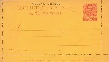 Colonia Eritrea Biglietto Postale 20 Centesimi Kartenbrief Ganzsache