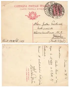 Italien Cartonlina Postale 10 Centesimi Ganzsache o Venecia 12.5.1913 nach Dresden