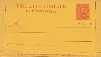 Italien Biglietto Postale Venti Centesimi Kartenbrief Ganzsache um 1900 *