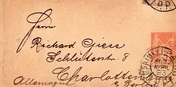 Frankreich Postes 3 Centimes Streifband Ganzsache o Paris 22.4.1893 nach Berlin Charlottenburg