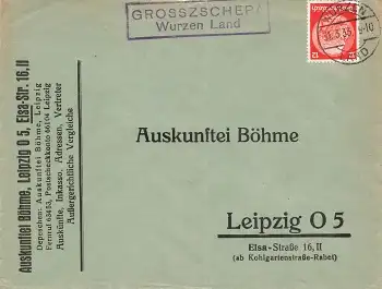 04808 Grosszschepa Wurzen Land Lossatal Landpoststempel o Wurzen Land 31.3.1933