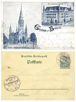 Berlin romanisches Haus Privatganzsache Germania 2 Pfennig Reichspost o 17.7.1900