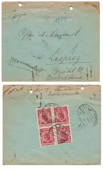 Polen Marschall Jozef Pilsudski Viererblock auf R-Brief o Stanislaw 1 7.11.1927 nach Leipzig Bahnpost Breslau-Beuthen Zug 42