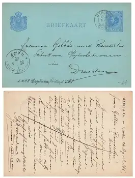 Nederland 5 Cent Briefkaart Ganzsache o Utrecht 24.4.1886 nach Dresden