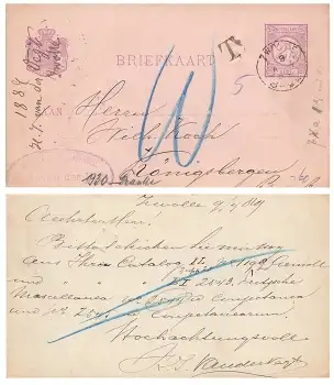 Nederland 2 einhalb Cent Briefkaart o Zwolle 4.9.1889 nach Königsberg