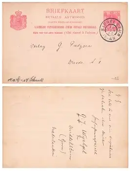 Nederland 5 Cent Briefkaart Antwort Ganzsache o Middelstum 19.6.1913 nach Dresden