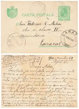 Romania Carta Postala 5 Bani Ganzsache o Apele 28.11.1900 nach Caracal