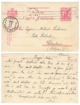 Romania Carta Postala 10 Bani Ganzsache o 21.12.1911 nach Charleroi