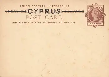 CYPRUS one Cent Post Card Victoria Überdruck auf UK Ganzsache