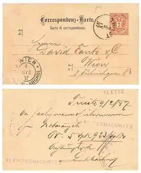 Österreich 2 Kreuzer Carta di corrispondenza Ganzsache o Triest 9.2.1887 nach Wien