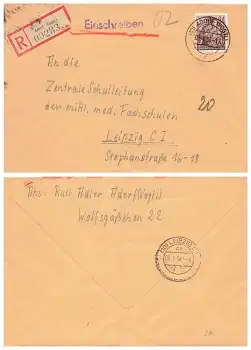 DDR Michel 379 Fünfjahrplan 84 Pfennig Einzelfrankatur auf R-Brief o Adorf 5.1.1954 nach Leipzig