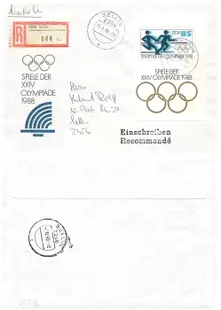 DDR Block 94 Olympisch Sommerspiele Seoul R-Brief o Sellin 11.8.1988