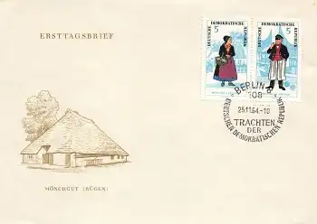 DDR Michel 1074 1075 W ZD 144 Trachten FDC Ersttagsbrief Sonderstempel Berlin 8 25.11.1964