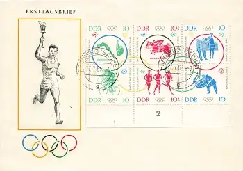 DDR Michel 1039-1044 Olympische Spiel Tokio Sechserblock auf umschlag o Freiberg 17.7.1964