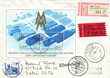 DDR Michel Block 99 Leipziger Messe auf R-Brief Expres FDC o Sellin 22.8.1989