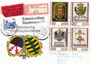 DDR Michel 3289-94 Erzgebirgische Leuterspinnen Kleinbogen FDC auf Expres R-Brief o Sellin 28.11.1989