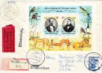 DDR Block 98 Alfred Brehm Expres R-Brief FDC o Sellin 13.6.1989