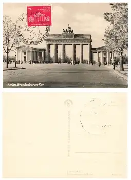 Berlin Brandenburger Tor mit Sonderstempel Berliner Weihnachtsmarkt 6.12.1958