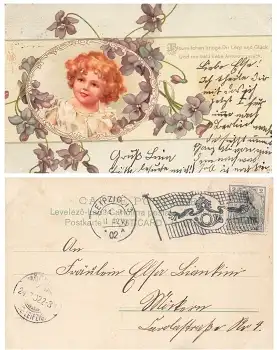 Kinderkarte Flaggenstempel Posthorn o Leipzig 13 24.7.1902