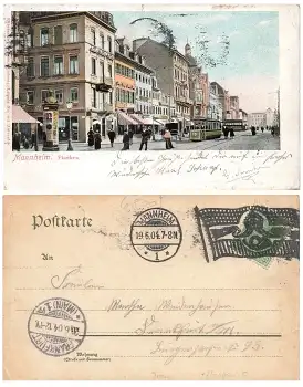 Mannheim Planken Flaggenstempel Posthorn o 19.6.1904