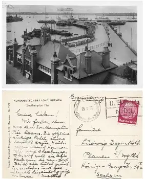 Bremen Southampton Pier Norddeutscher Lloyd Flaggenstempel D.EUROPA N.D.L. o 21.9.1935