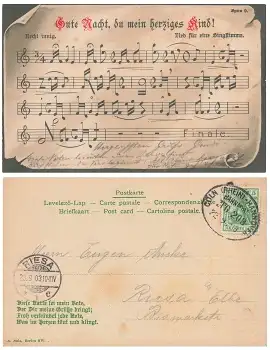 Gute Nacht... Liedkarte Bahnpoststempel Cöln Hannover Zug 203 22.9.1903