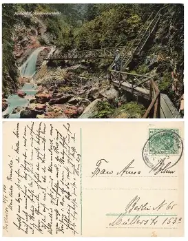 Höllental Rauennaschlucht Bahnpoststempel Freiburg Donaueschingen Zug 1576 31.5.1911