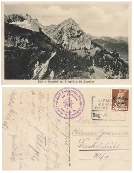 Kreuzjoch Bahnpoststempel Garmisch München Zug 1362 1.8.1921