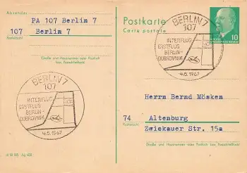 Interflug Erstflug Berlin Dubrovnik Sonderstempel auf DDR Ganzsache 10 Pfennig Ulbricht 4.5.1967