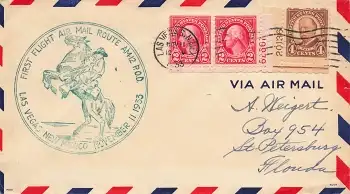 Las Vegas New Mexico First Flight Mail Route AM-12 o Las Vegas 11.11.1933