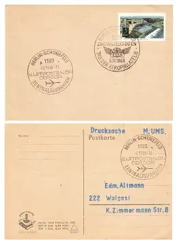 Luftpostsalon der DDR Sonderstempel Berlin Schönefeld Zentralflughafen 3.11.1968