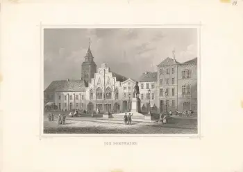 Bremen Die Domshaide mit Gustav-Adolf-Denkmal original Stahlstich um 1860 von Poppel nach Gottheil