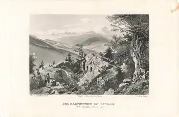 Riesengebirge Der Karpfenstein bei Landeck original Stahlstich von Huber nach Theodor Blätterbauer um 1887