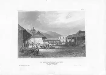 Granada Markplatz am Nicaragua See  Original Stahlstich um 1860