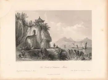 Macao China the Grotto of Camoens original Stahlstich Allom Bradshaw um1840