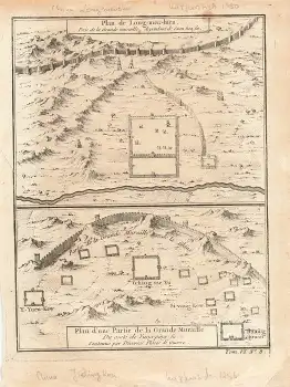 China Plan d und Partie de la Grand Muraille original Kupferstich um 1750