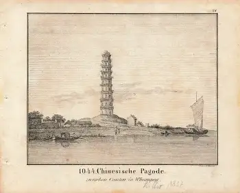 Chinesische Pagode zwischen Canton in Whampoa original Lithographie um 1837